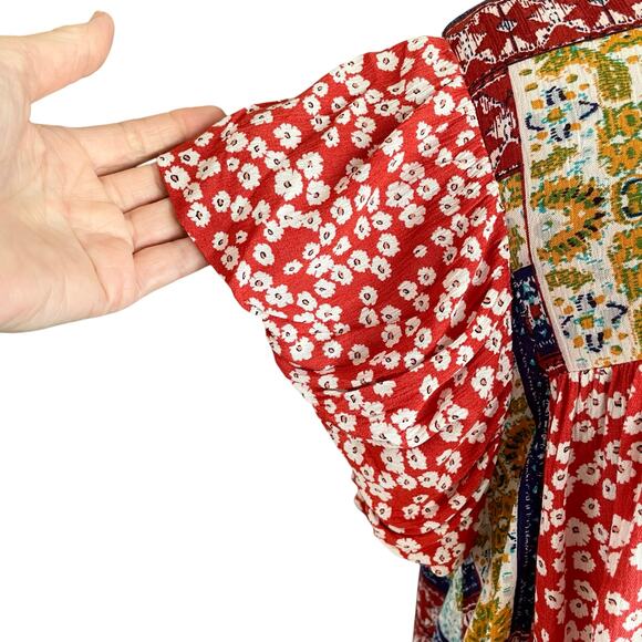 Easel Multiprint Boho Top Relaxed Fit MEDIUM Peasant Casual Spring Summer Gypsy - Picture 7 of 9